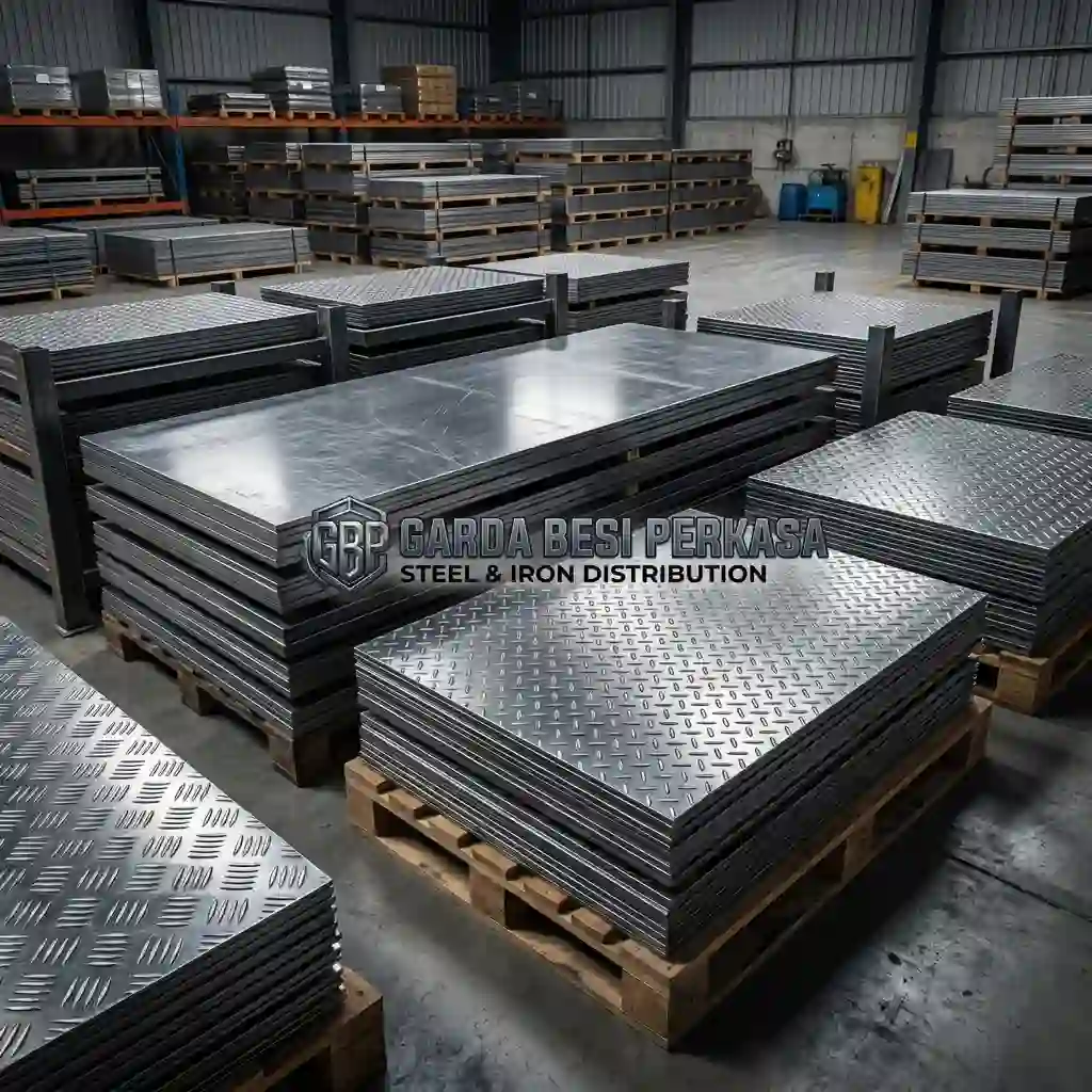 Toko plat besi hitam lembaran dan plat bordes anti slip - Garda Besi Perkasa
